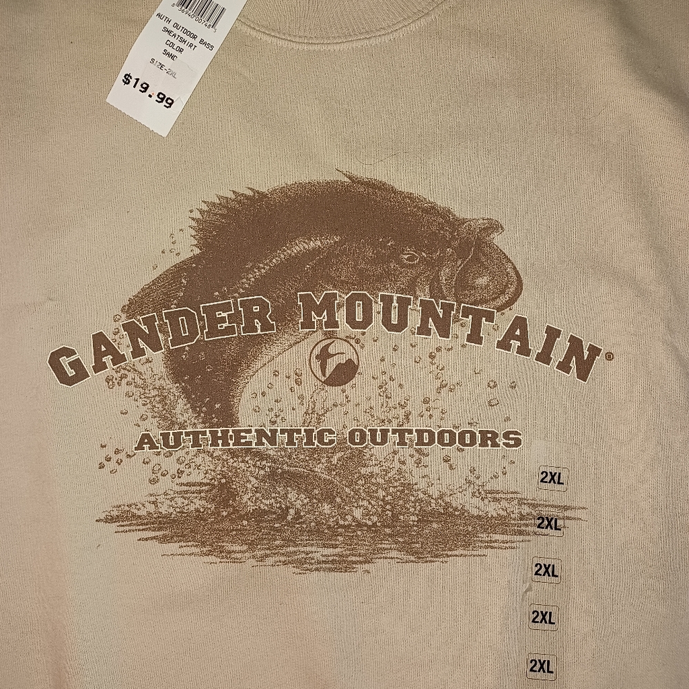 Authentic Gander Mountain Outdoor Bass 2XL  Sweatshirt Beige